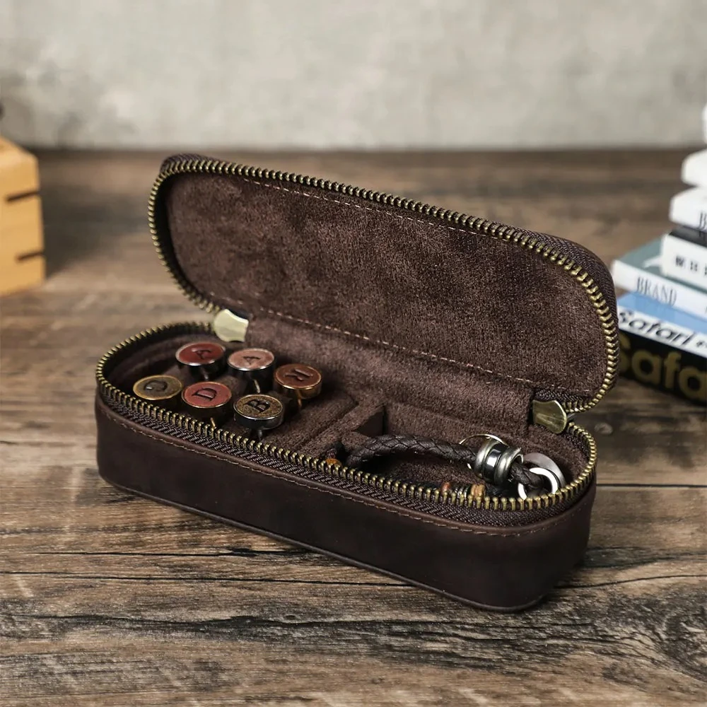 Travel Jewellery & Accessories Organiser - Vintage Genuine Leather Portable Cufflinks or
