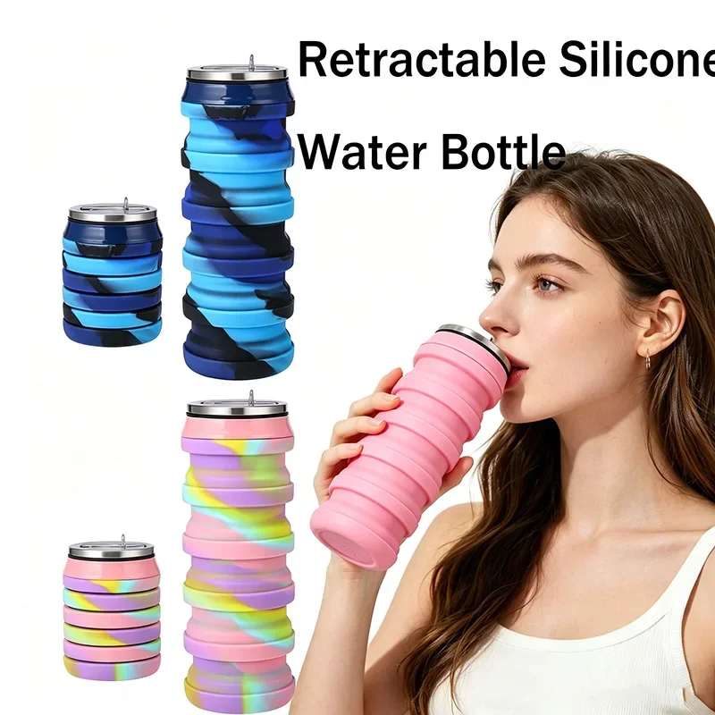 Water Bottle Collapsible - 480ML Retractable Silicone Water Bottle Collapsible