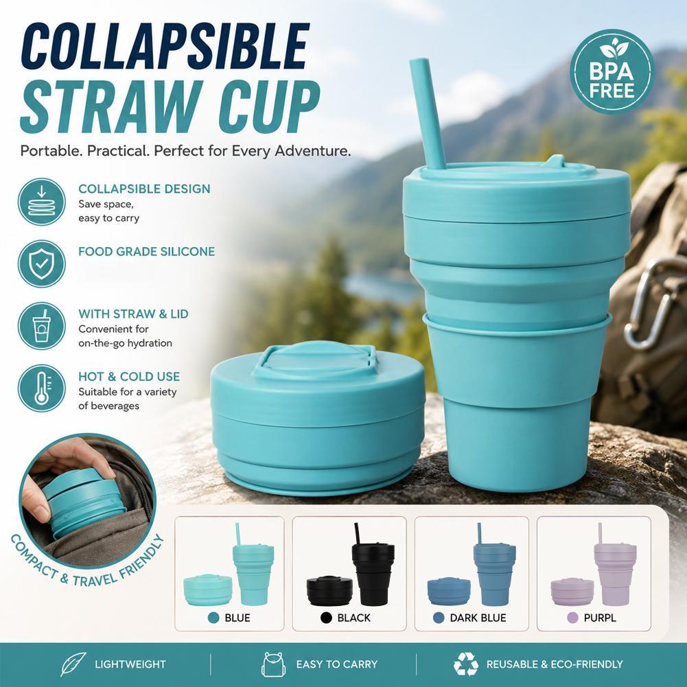 Water Bottle Collapsible - Collapsible Silicone Coffee Cup with Straw