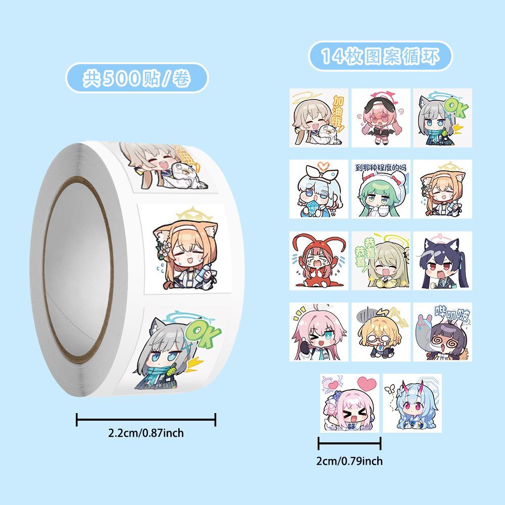 500pcs/roll Blue Archive Shimo - đánh giá và giá Sticker Luggage Decorative